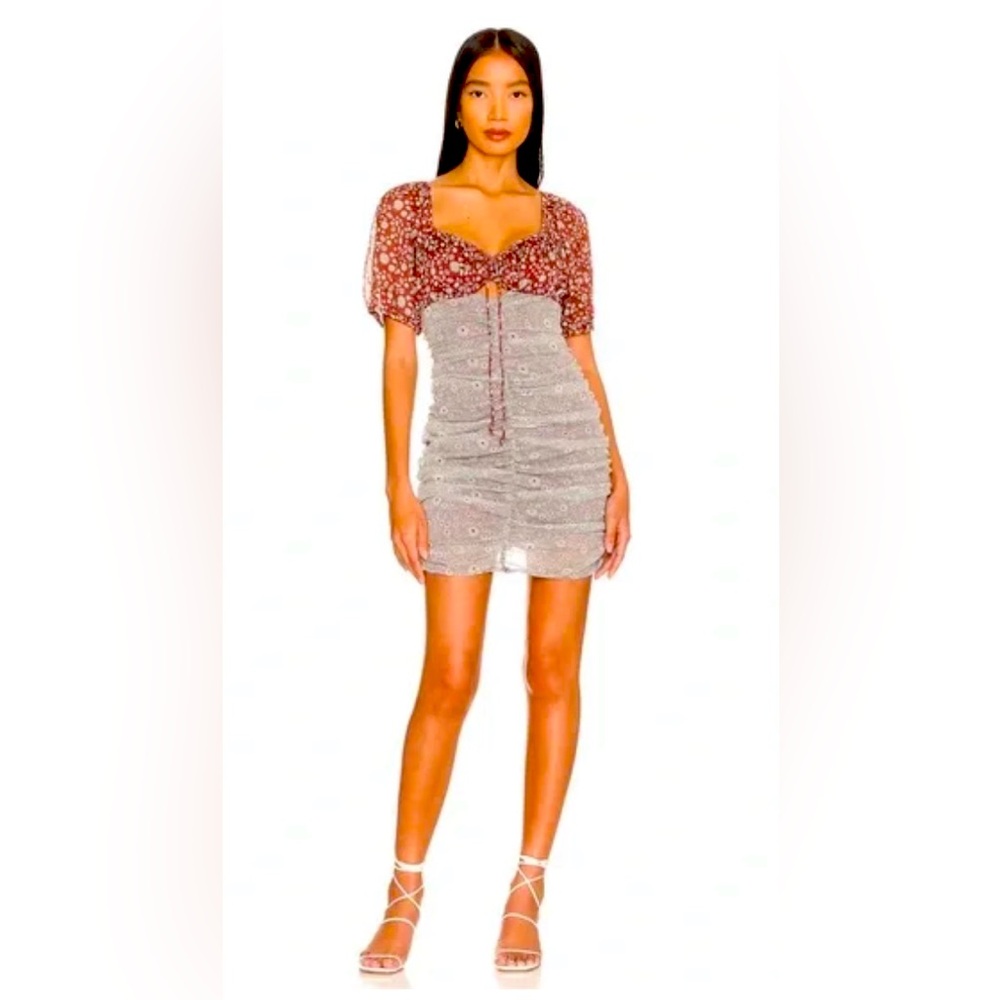 NWOT Free People Tessa Floral Rushed Dress w/low back‎ & Sweetheart Neckline Med